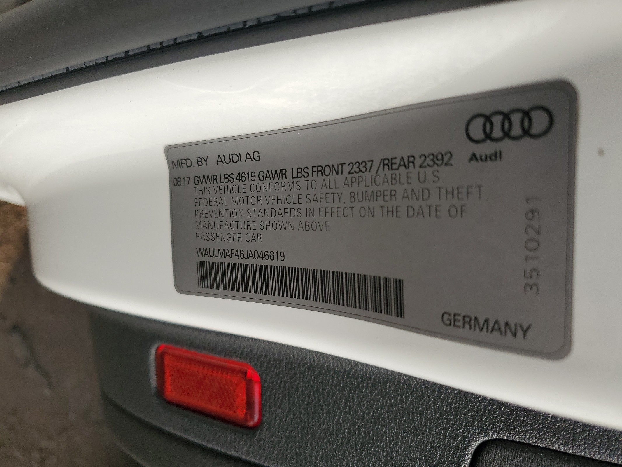WAULMAF46JA046619 2018 Audi A4 Premium Plus