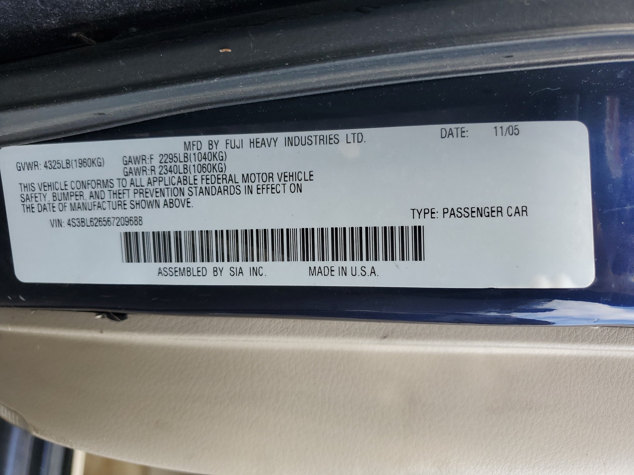 4S3BL626567209688 2006 Subaru Legacy 2.5I Limited