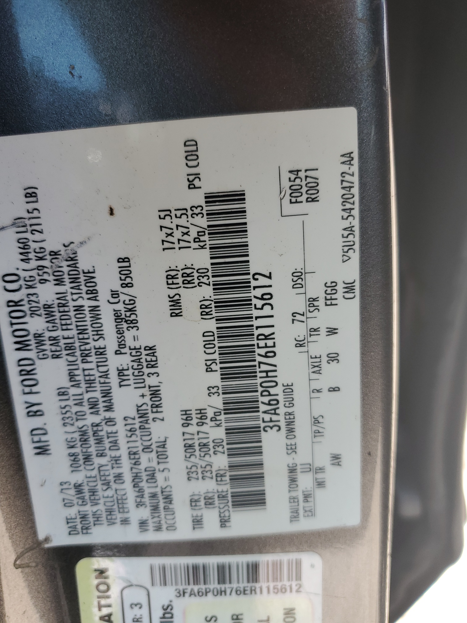 3FA6P0H76ER115612 2014 Ford Fusion Se