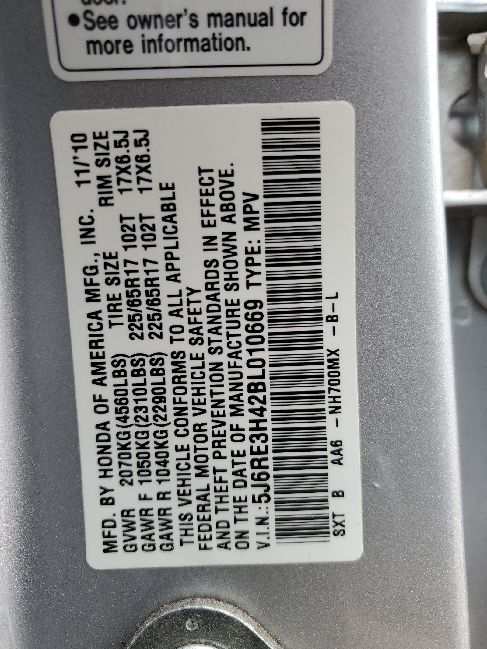 5J6RE3H42BL010669 2011 Honda Cr-V Se