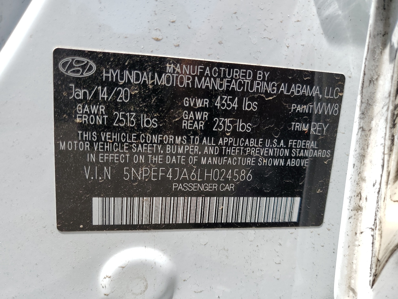 5NPEF4JA6LH024586 2020 Hyundai Sonata Sel