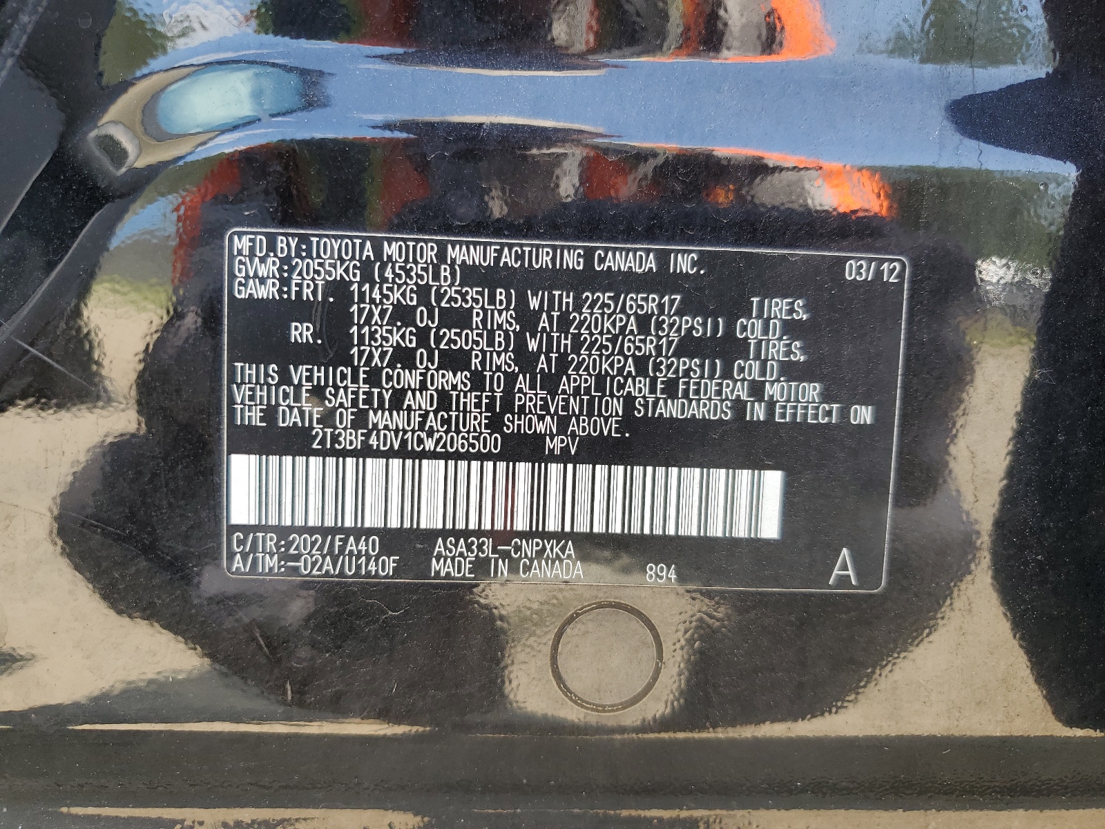 2T3BF4DV1CW206500 2012 Toyota Rav4