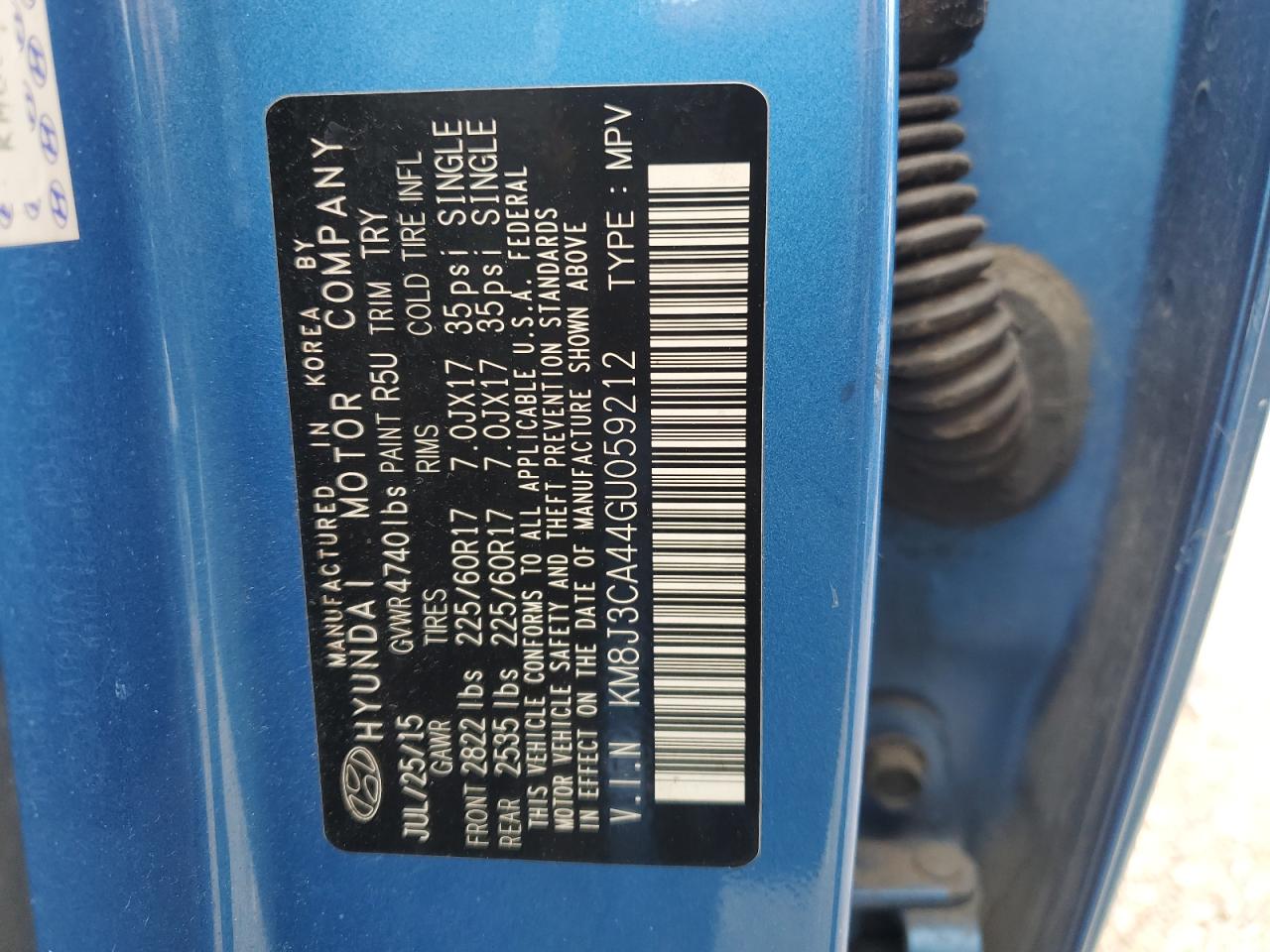 2016 Hyundai Tucson Limited VIN: KM8J3CA44GU059212 Lot: 61827984