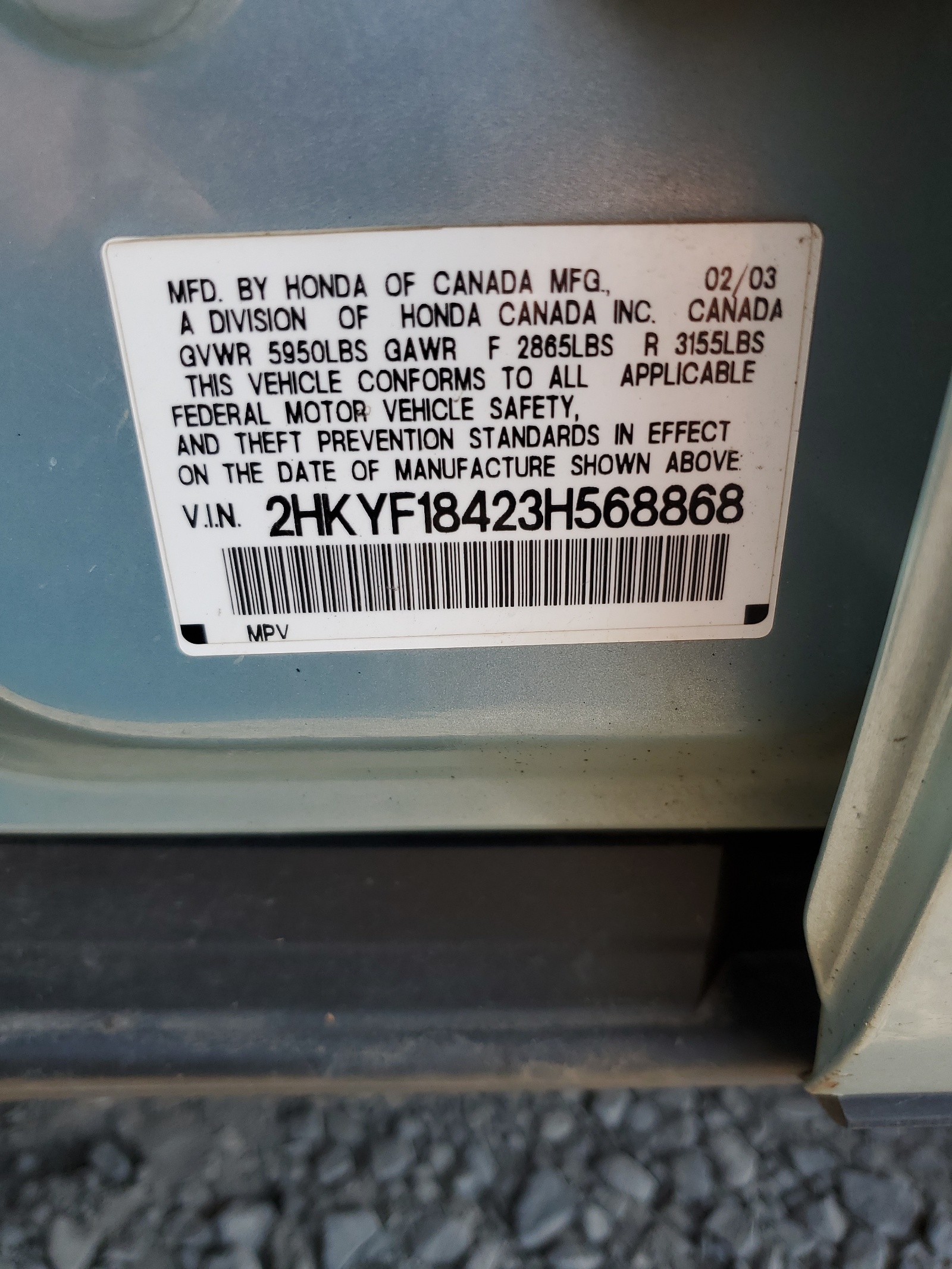 2HKYF18423H568868 2003 Honda Pilot Ex