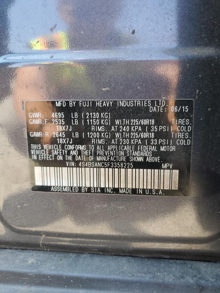 2015 Subaru Outback 2.5I Limited VIN: 4S4BSANC5F3358225 Lot: 64111214