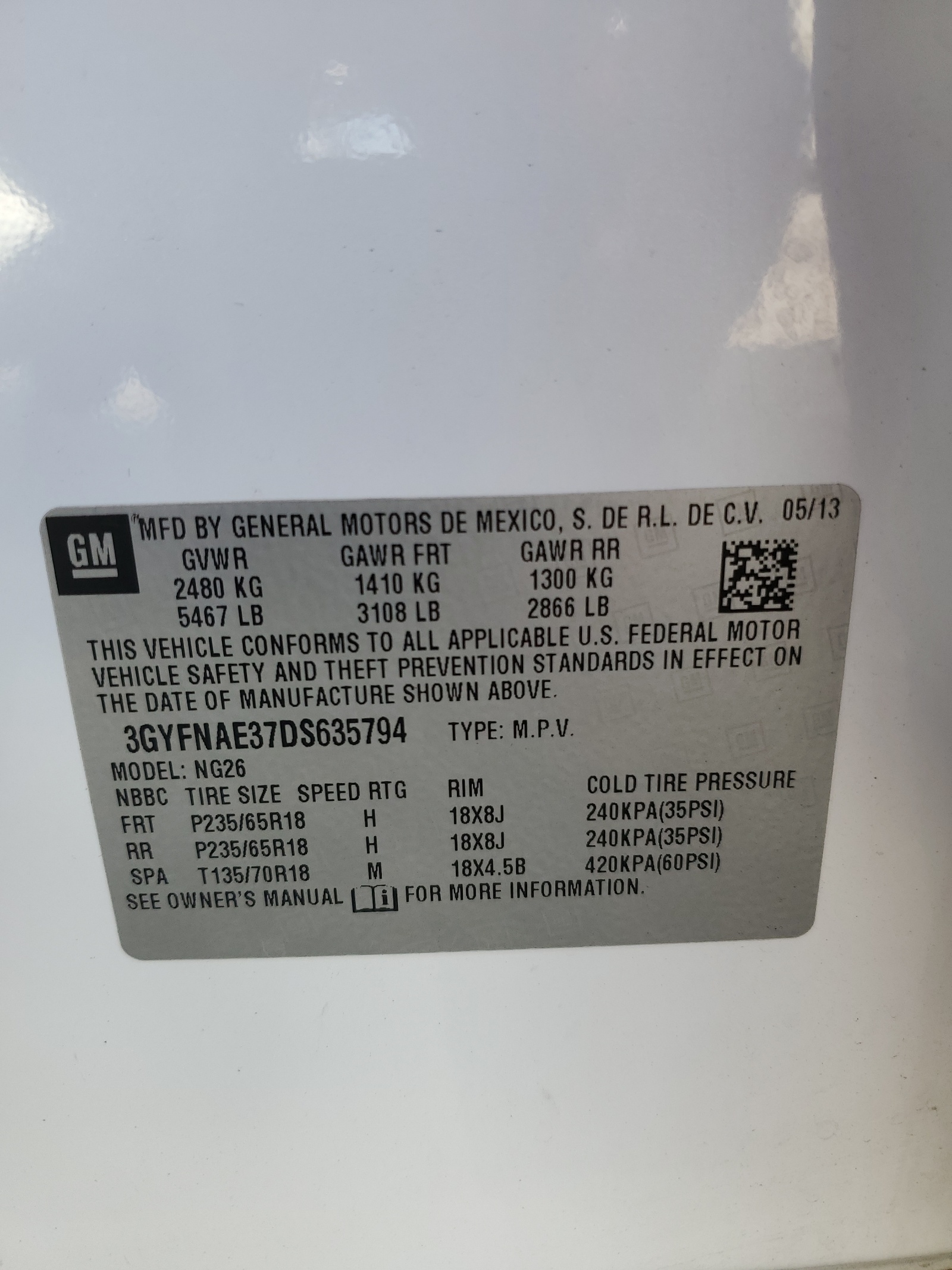 3GYFNAE37DS635794 2013 Cadillac Srx