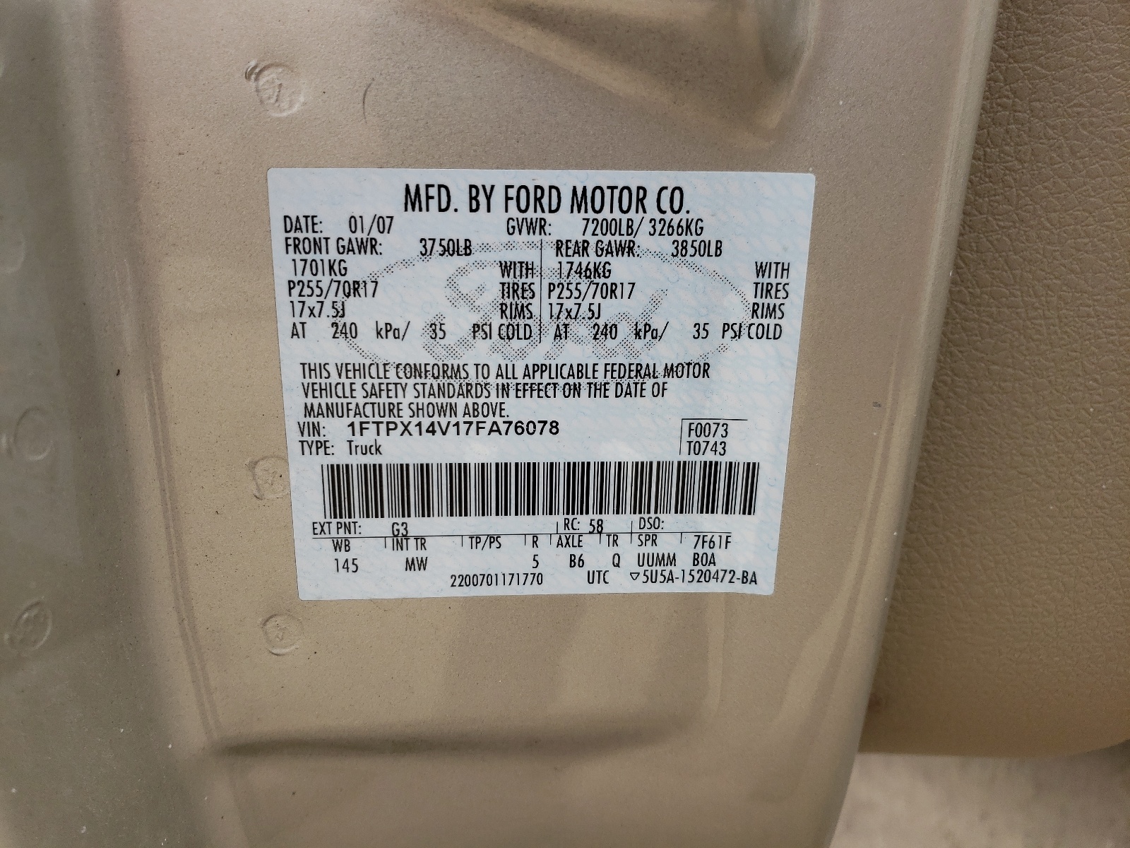 1FTPX14V17FA76078 2007 Ford F150