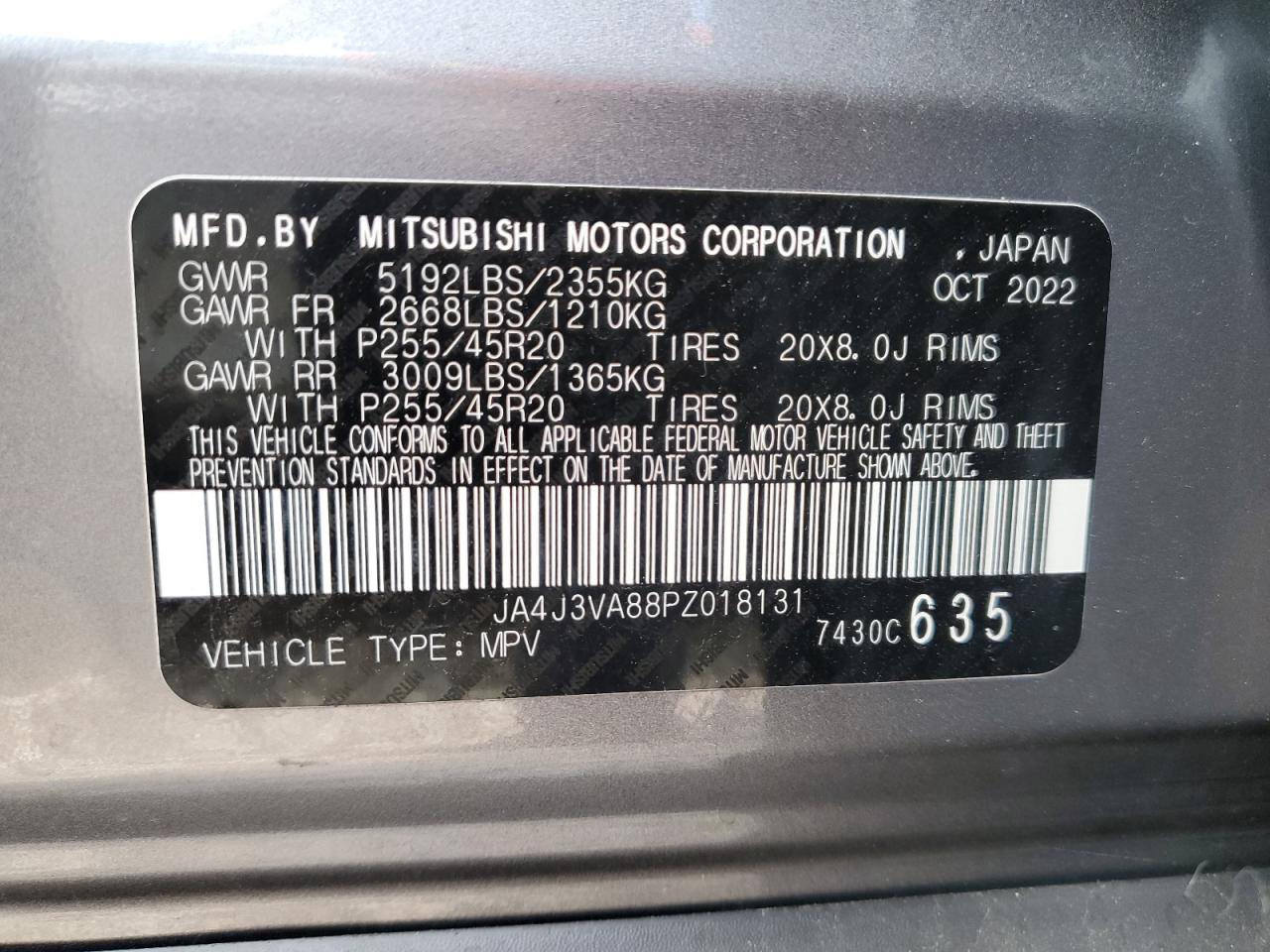 2023 Mitsubishi Outlander Sel VIN: JA4J3VA88PZ018131 Lot: 64096114