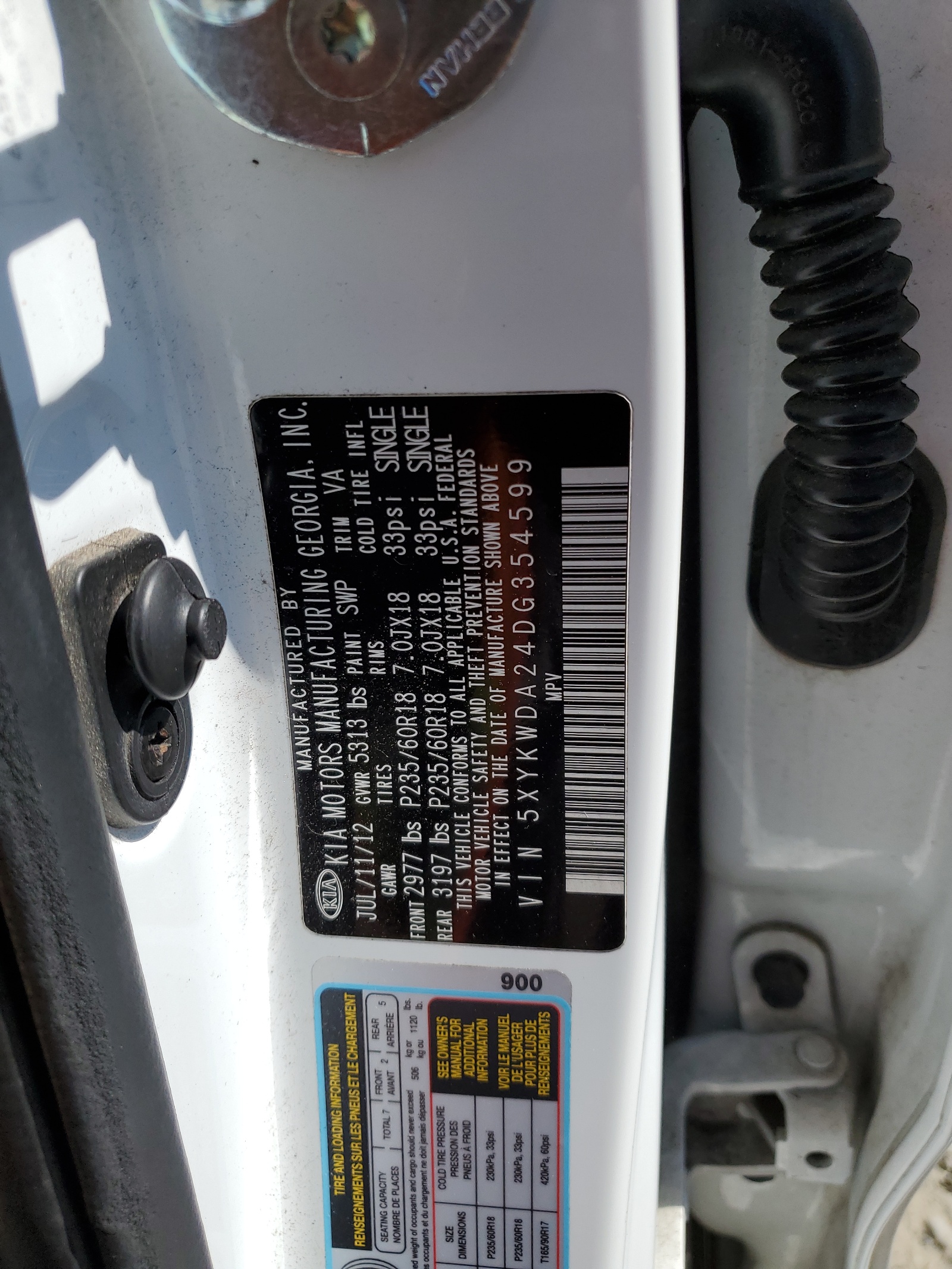 5XYKWDA24DG354599 2013 Kia Sorento Sx