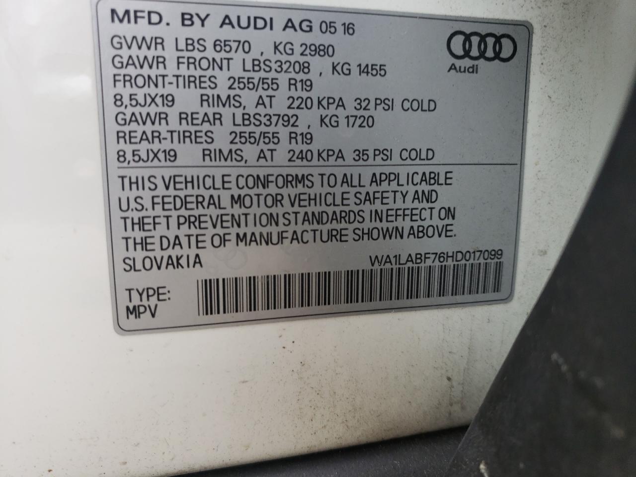 WA1LABF76HD017099 2017 Audi Q7 Premium Plus