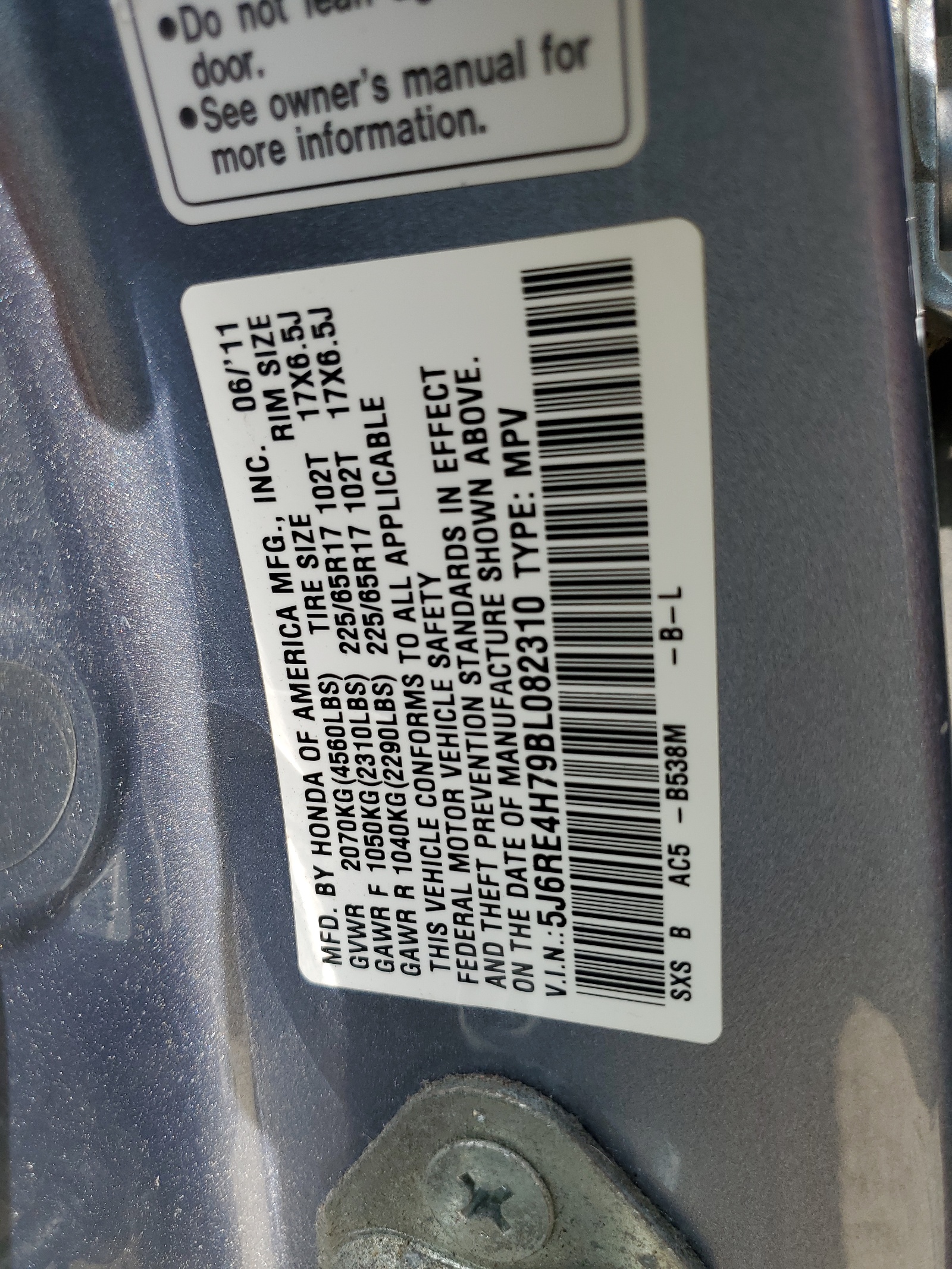 5J6RE4H79BL082310 2011 Honda Cr-V Exl