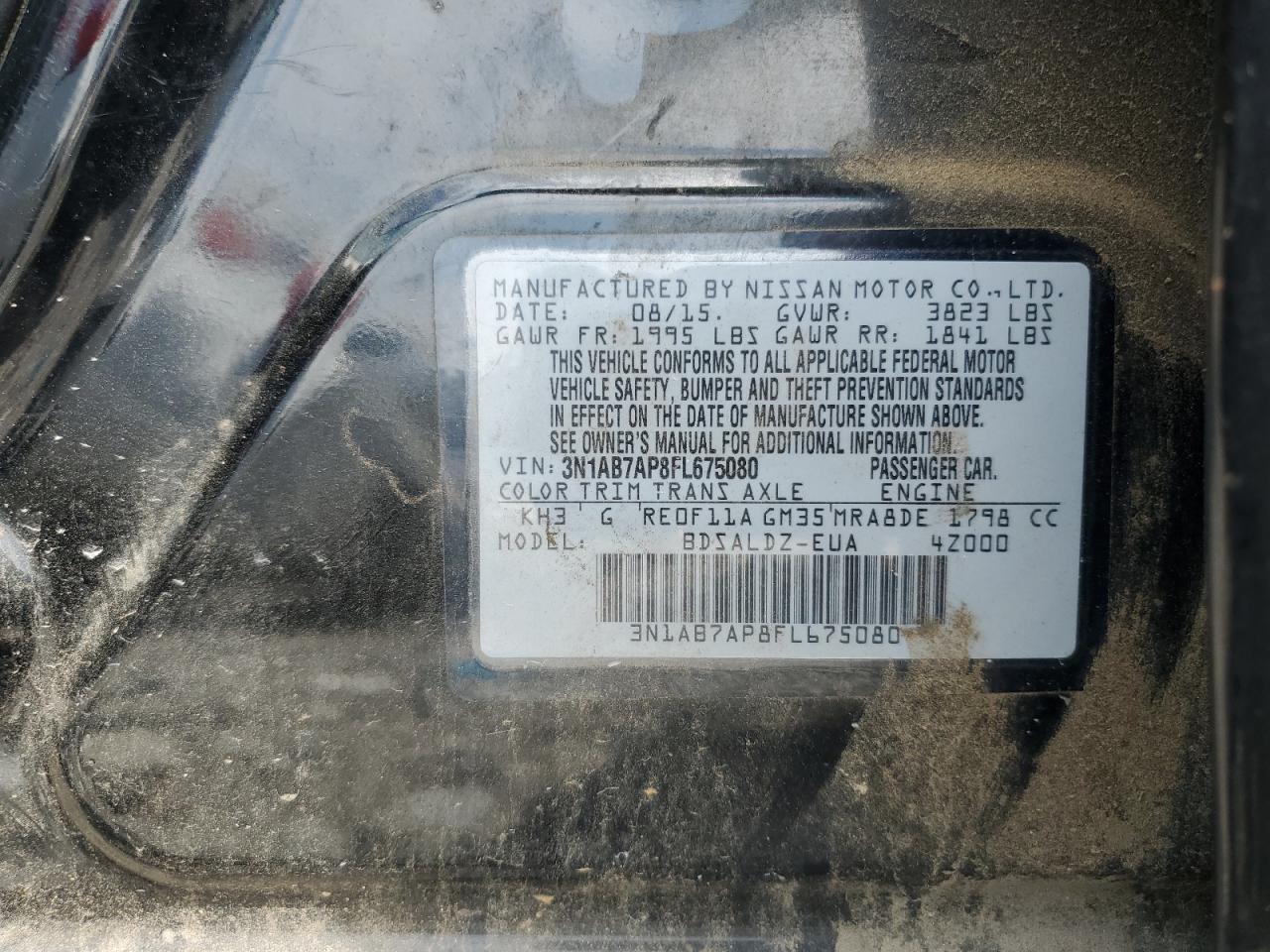 3N1AB7AP8FL675080 2015 Nissan Sentra S