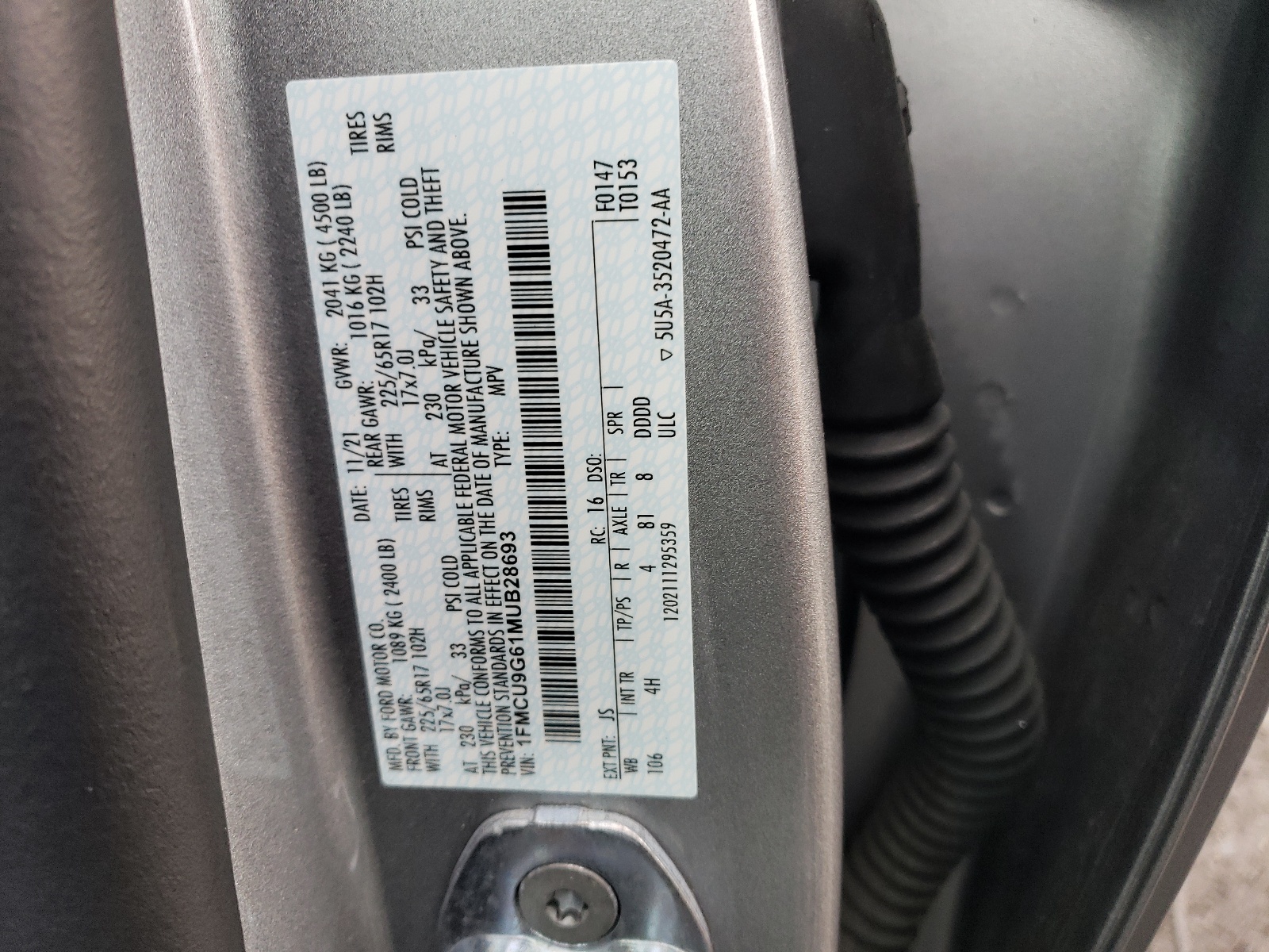 1FMCU9G61MUB28693 2021 Ford Escape Se