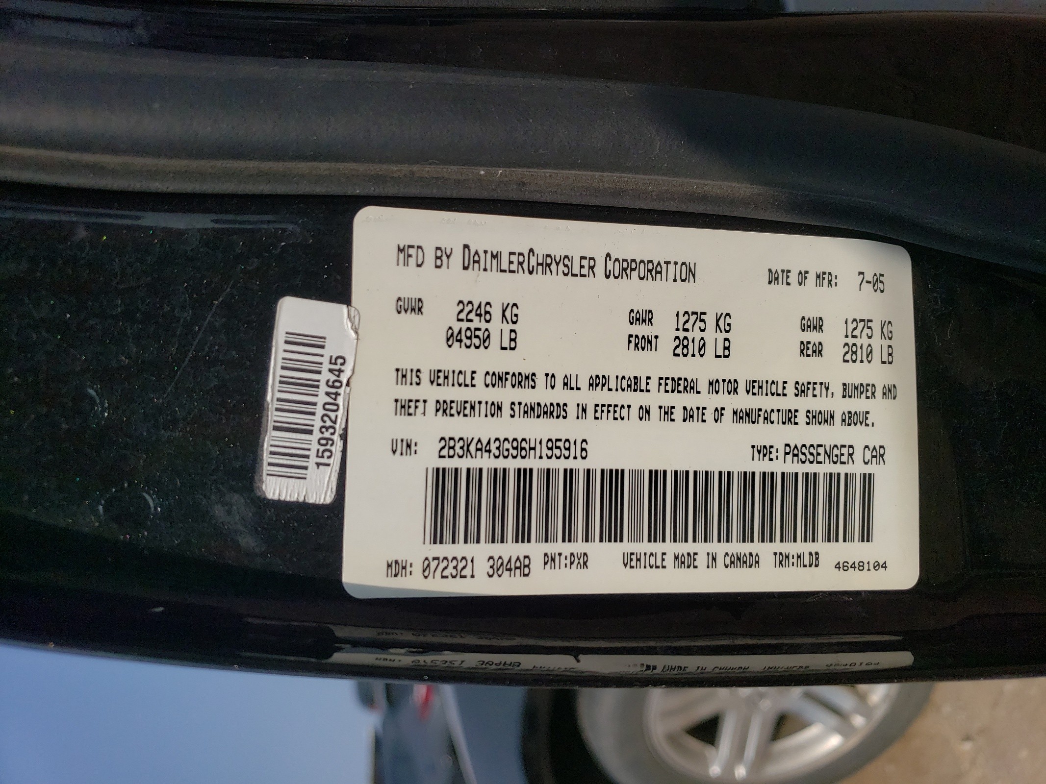 2B3KA43G96H195916 2006 Dodge Charger Se