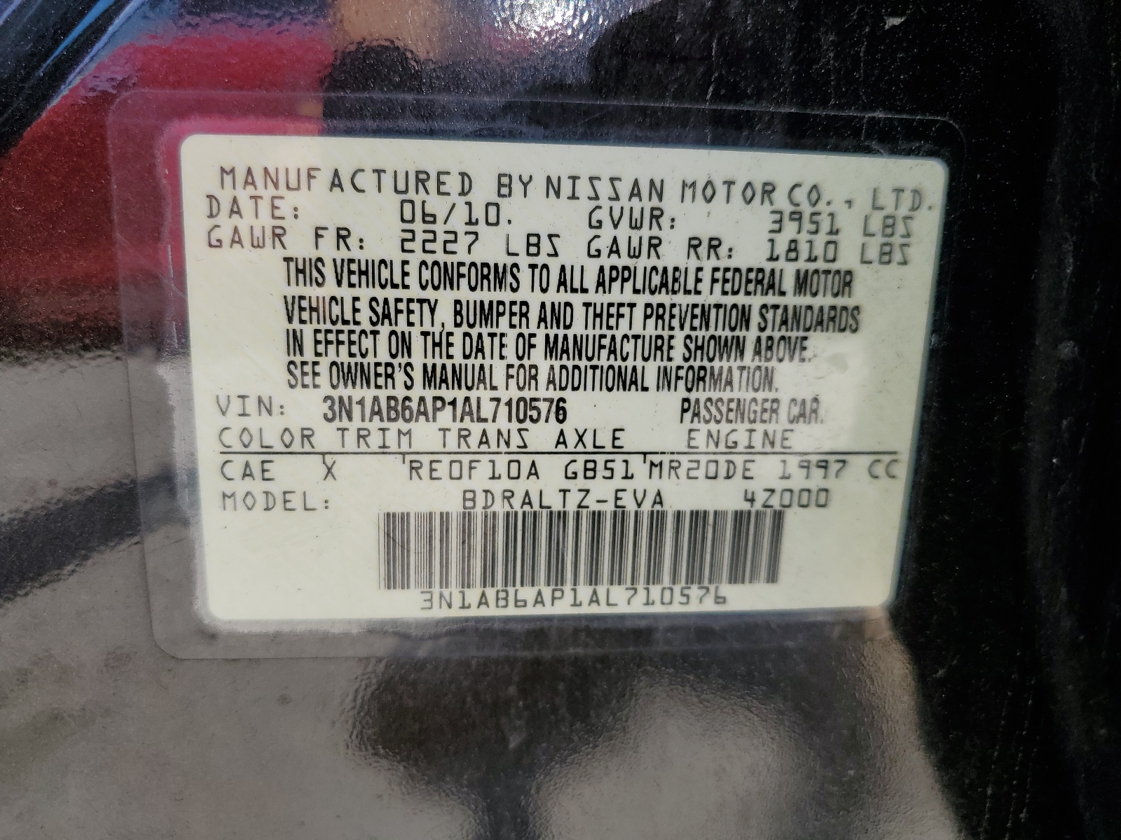 3N1AB6AP1AL710576 2010 Nissan Sentra 2.0