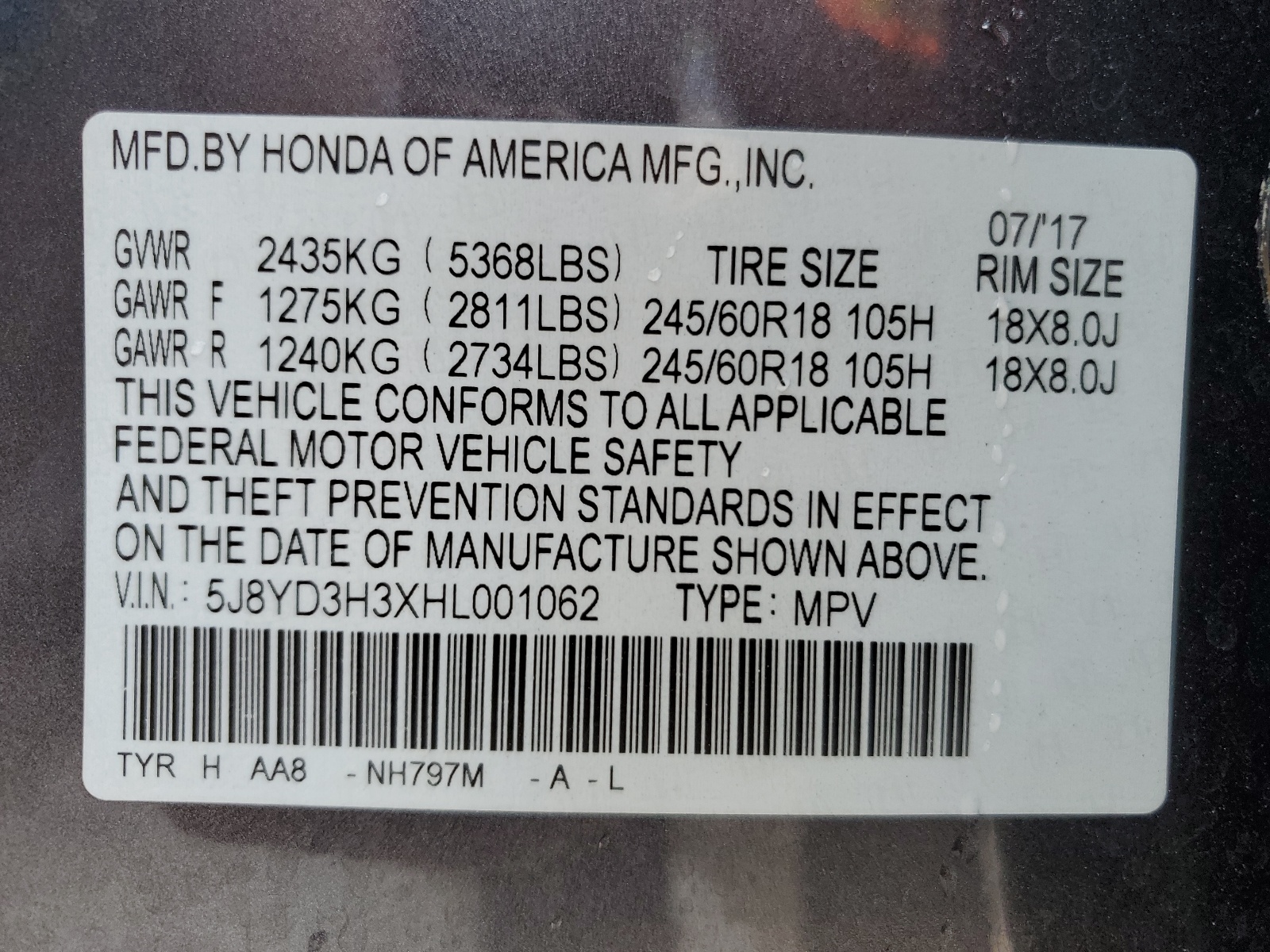 5J8YD3H3XHL001062 2017 Acura Mdx