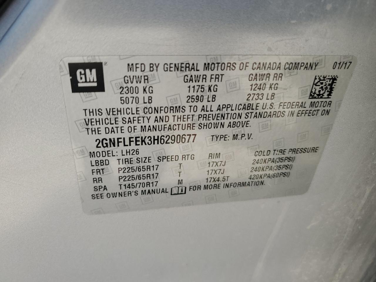 2GNFLFEK3H6290677 2017 Chevrolet Equinox Lt