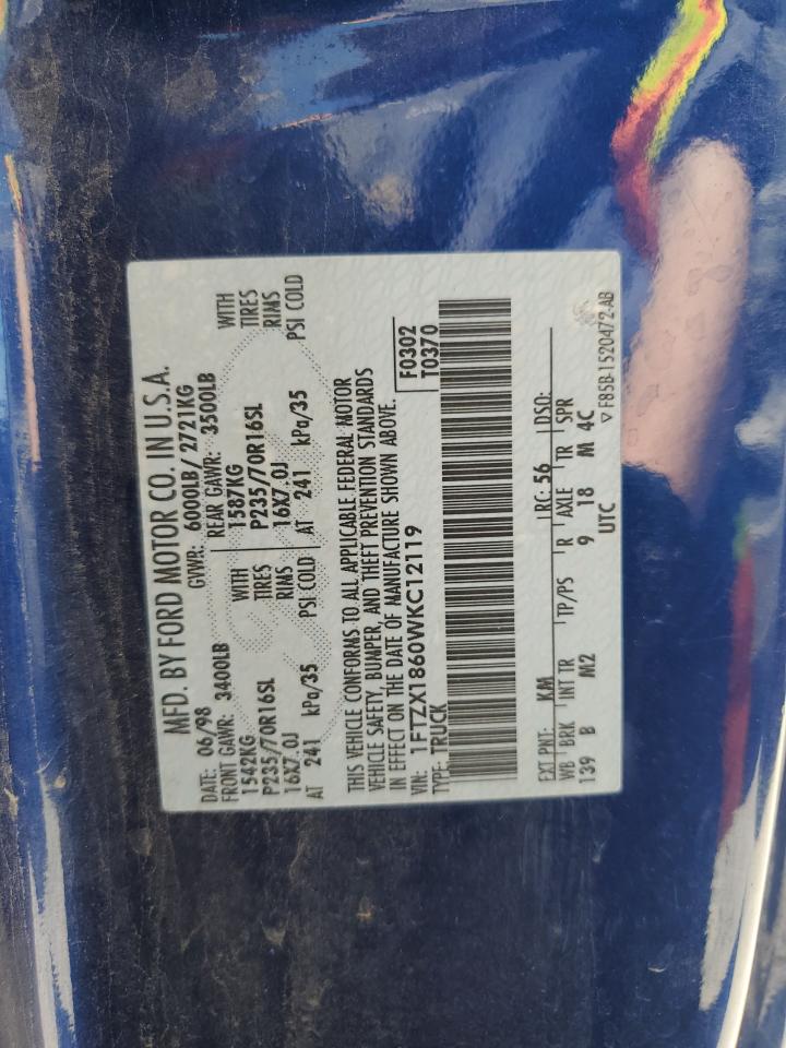 1998 Ford F150 VIN: 1FTZX1860WKC12119 Lot: 61449244