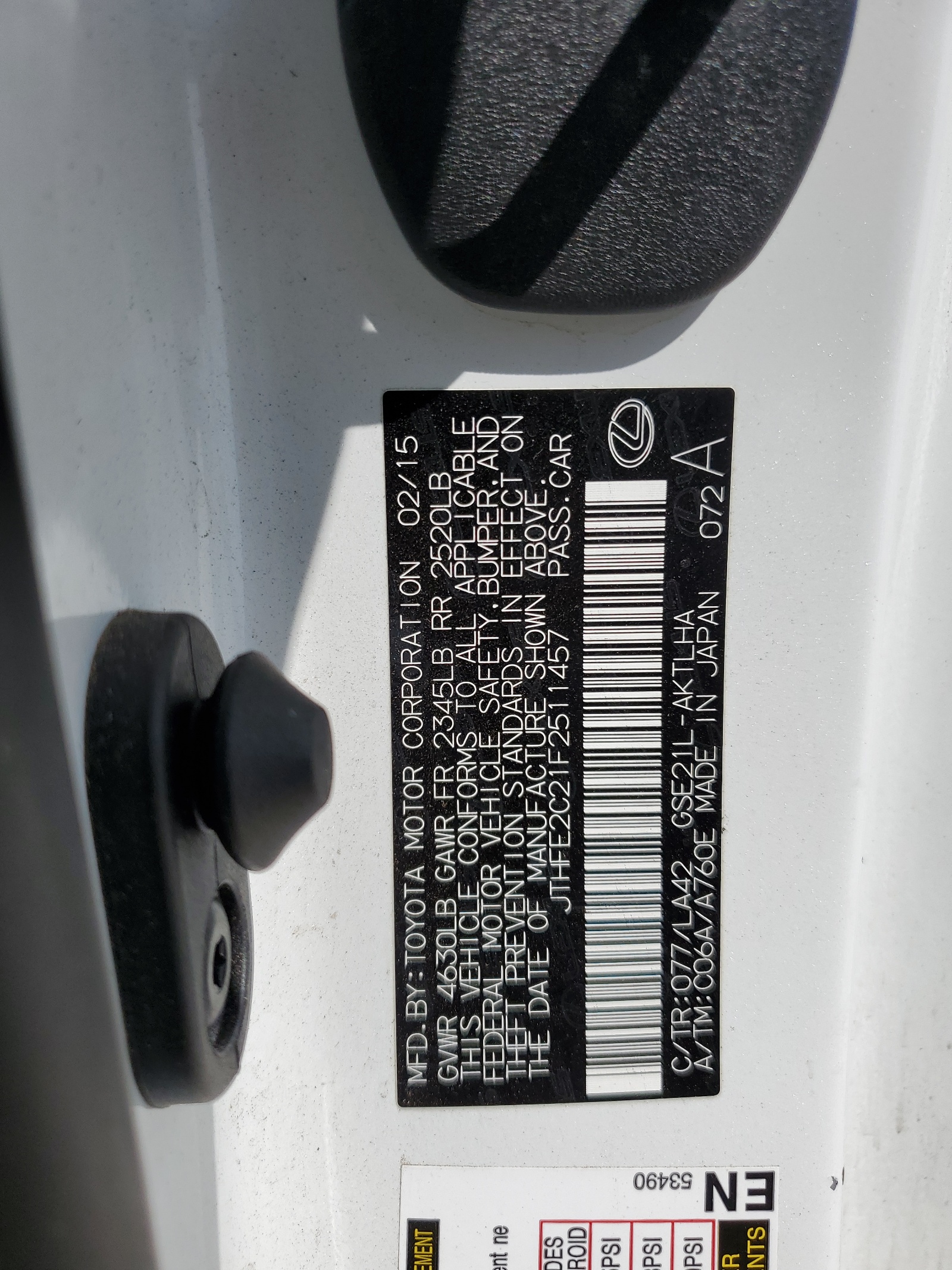 JTHFE2C21F2511457 2015 Lexus Is 350