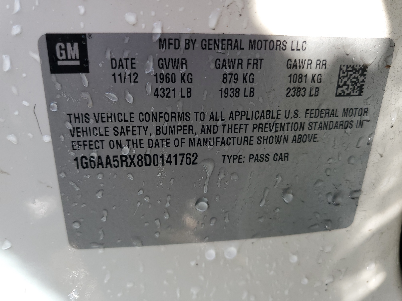 1G6AA5RX8D0141762 2013 Cadillac Ats