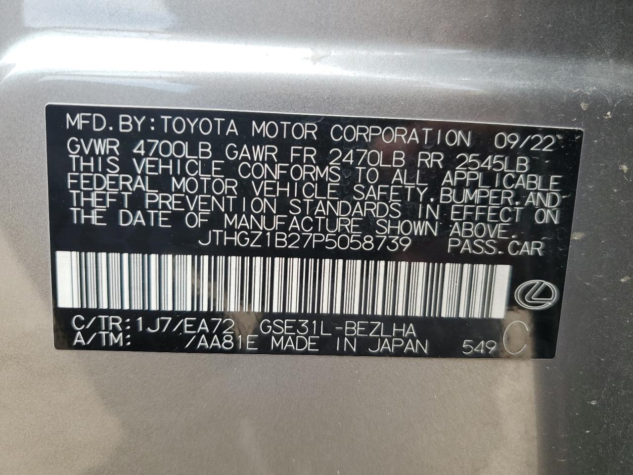 2023 Lexus Is 350 F Sport Design VIN: JTHGZ1B27P5058739 Lot: 63823764