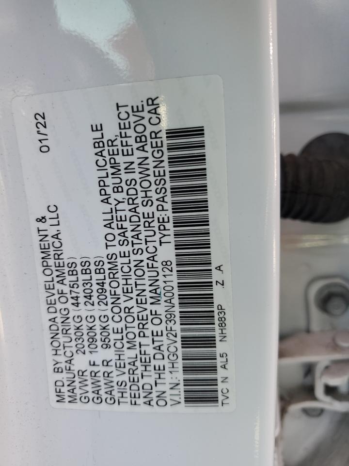 2022 Honda Accord Sport VIN: 1HGCV2F39NA001128 Lot: 62251764
