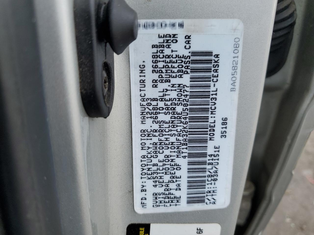 2004 Toyota Camry Se VIN: 4T1BA32K64U502477 Lot: 63694954