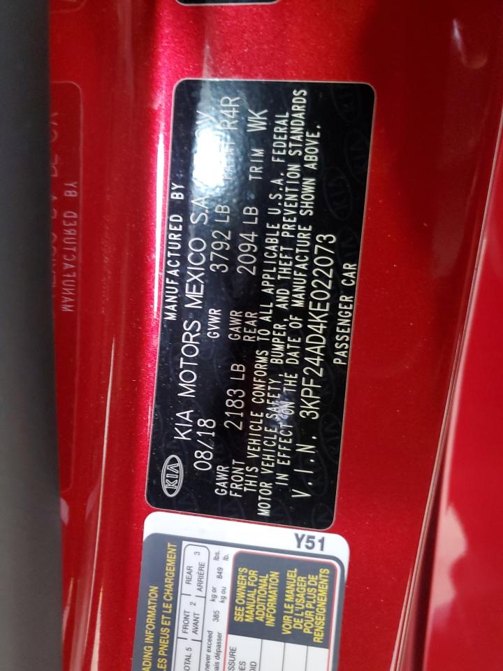 2019 Kia Forte Fe VIN: 3KPF24AD4KE022073 Lot: 63803744