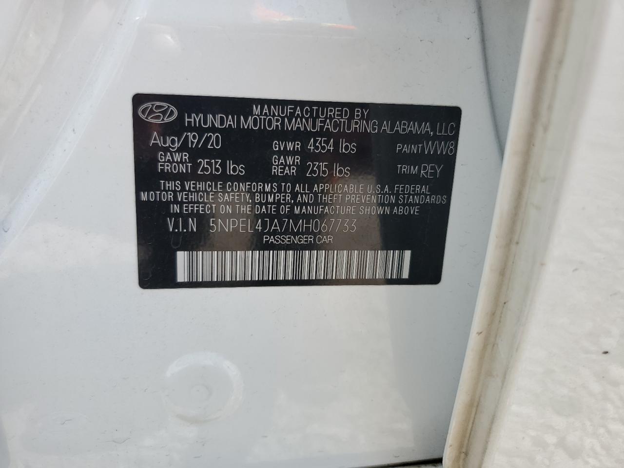 5NPEL4JA7MH067733 2021 Hyundai Sonata Sel