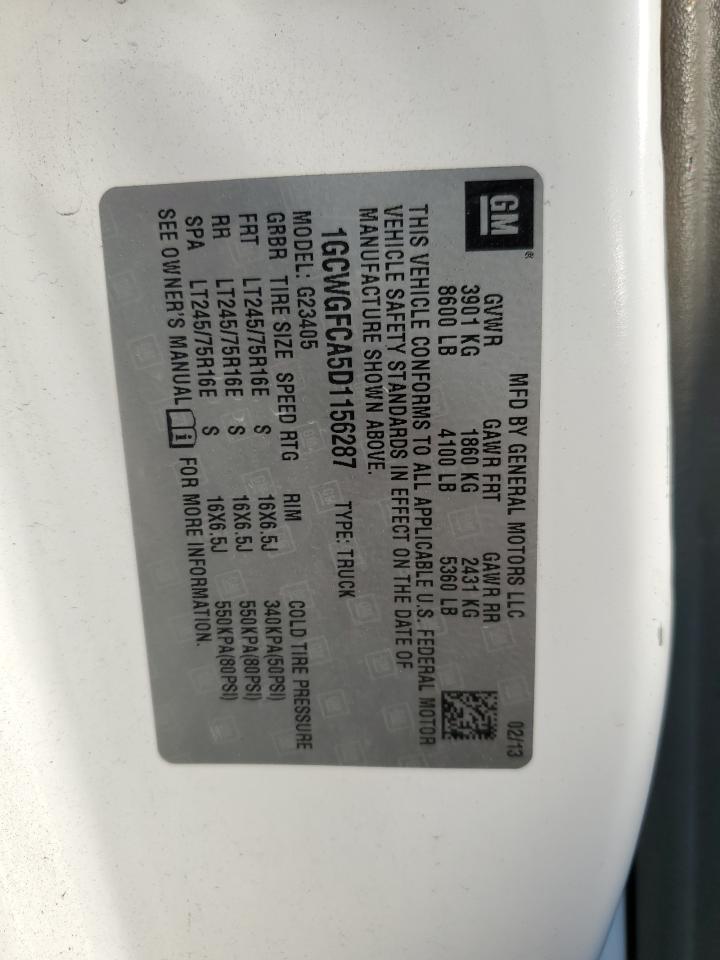 2013 Chevrolet Express G2500 VIN: 1GCWGFCA5D1156287 Lot: 63840234