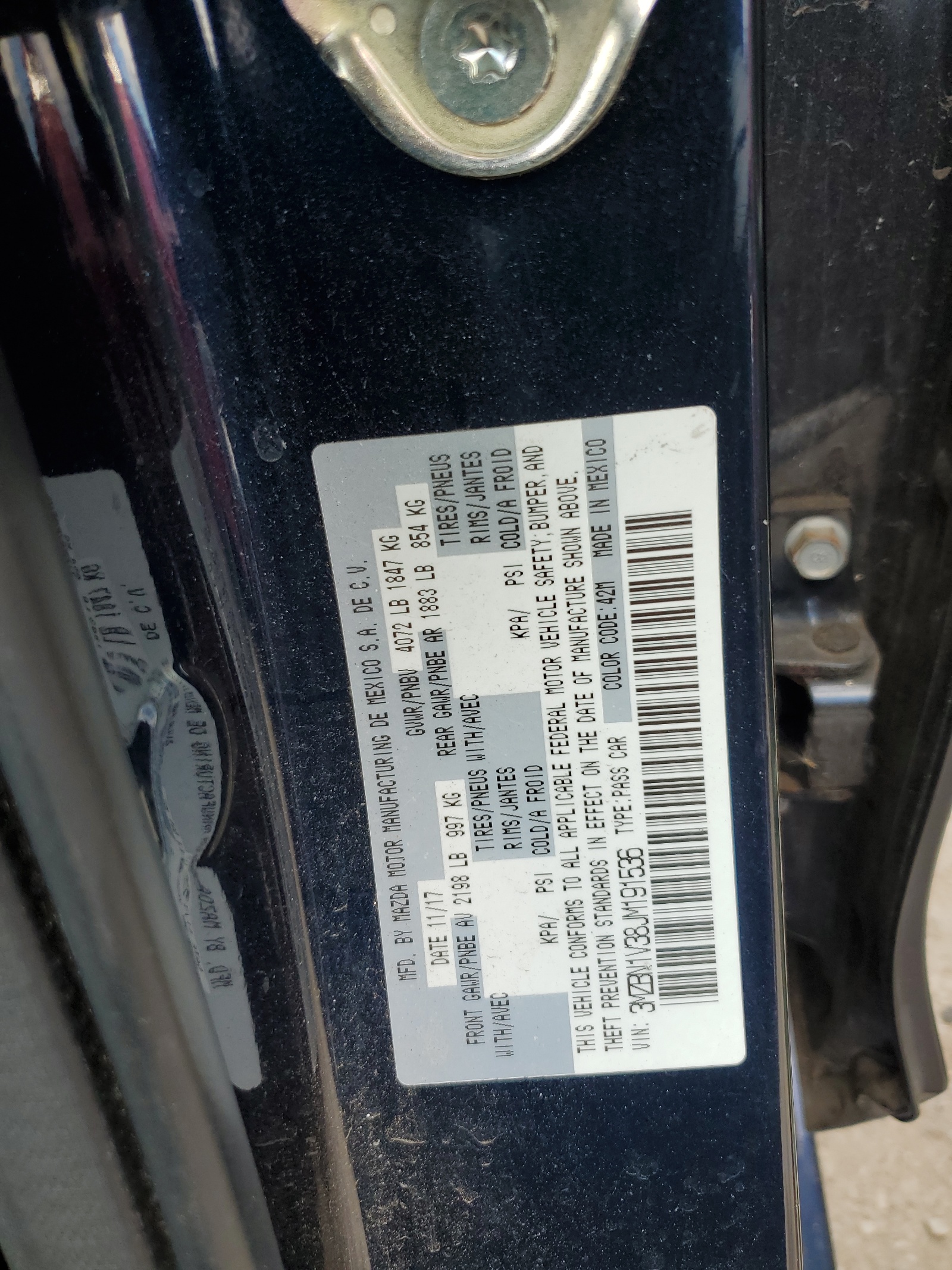 3MZBN1V38JM191536 2018 Mazda 3 Touring