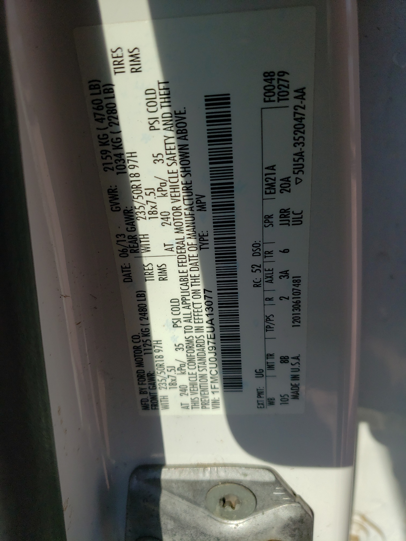 1FMCU0J97EUA13077 2014 Ford Escape Titanium