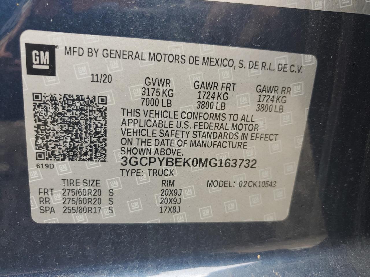 2021 Chevrolet Silverado K1500 Custom VIN: 3GCPYBEK0MG163732 Lot: 65382954