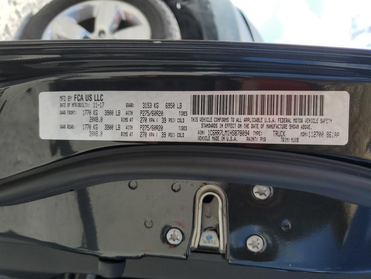 2017 Ram 1500 Slt VIN: 1C6RR7LM1HS878094 Lot: 64559704