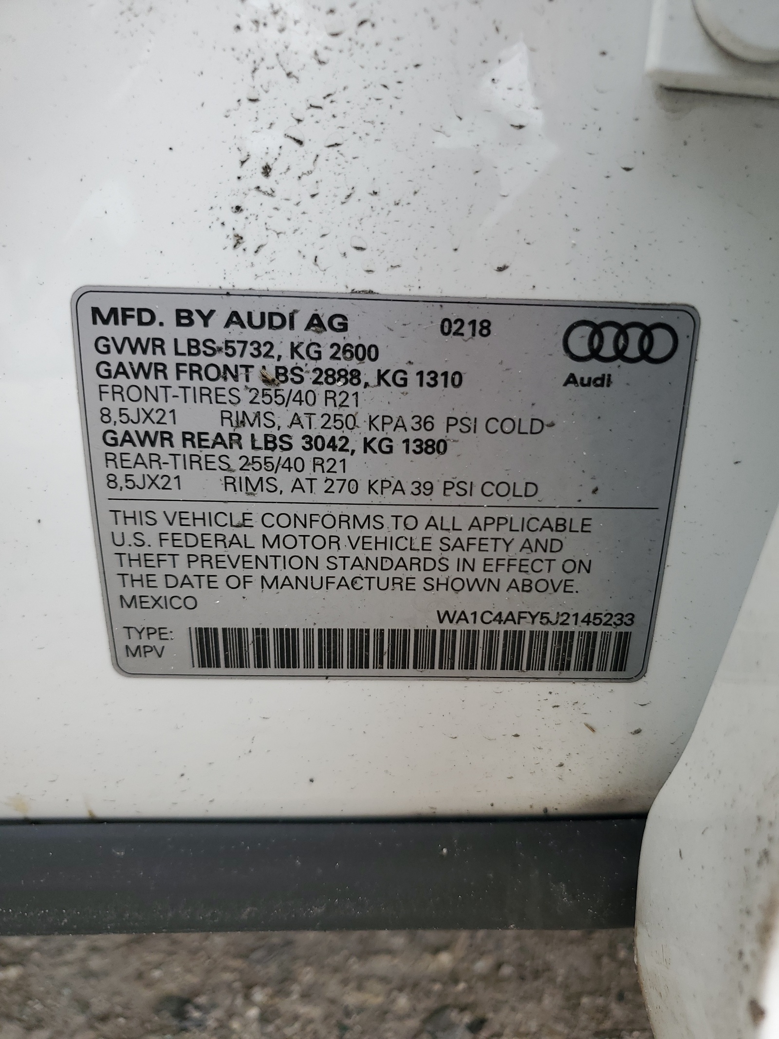 WA1C4AFY5J2145233 2018 Audi Sq5 Prestige