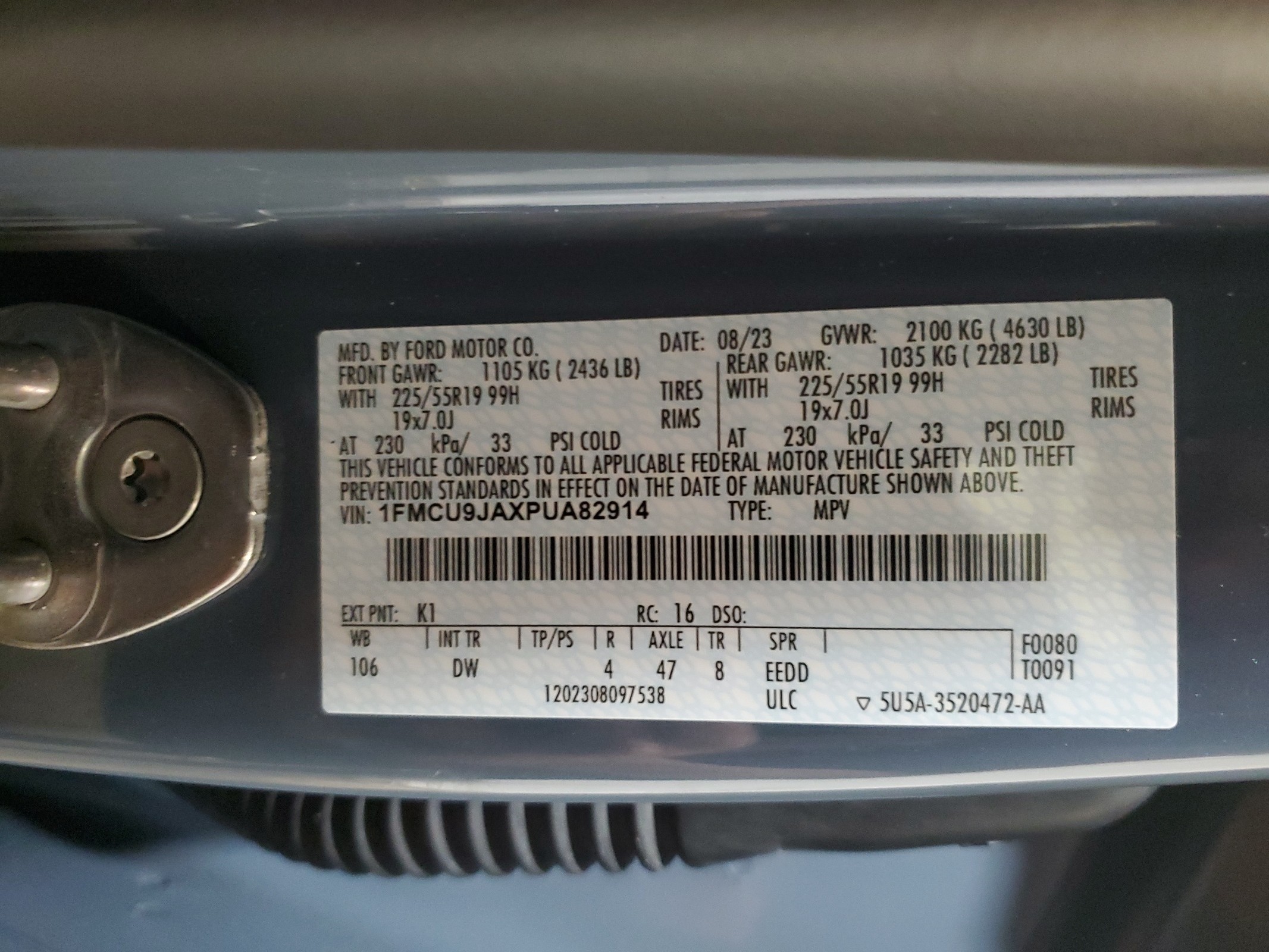 1FMCU9JAXPUA82914 2023 Ford Escape Platinum