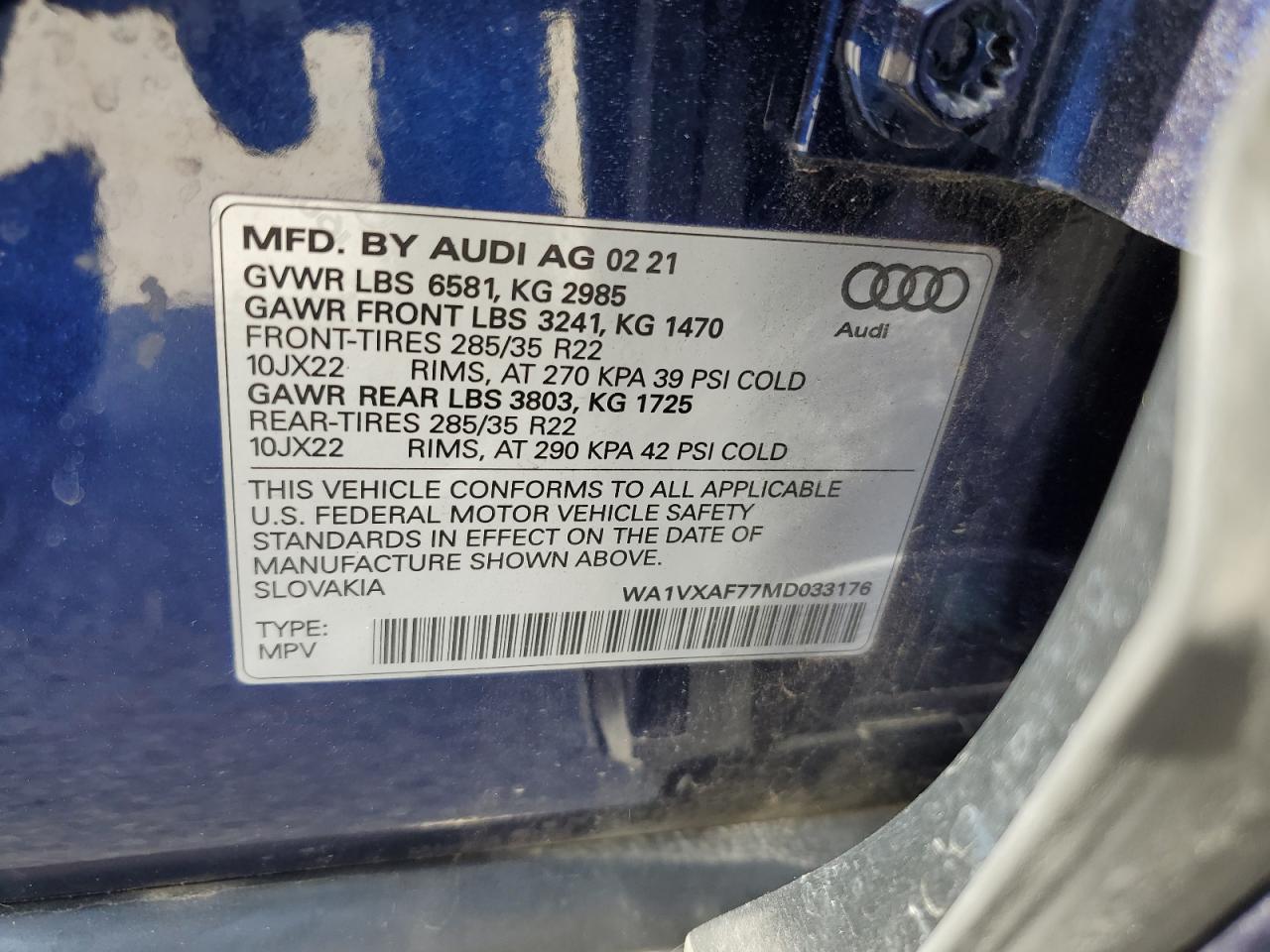 2021 Audi Q7 Prestige VIN: WA1VXAF77MD033176 Lot: 64252764