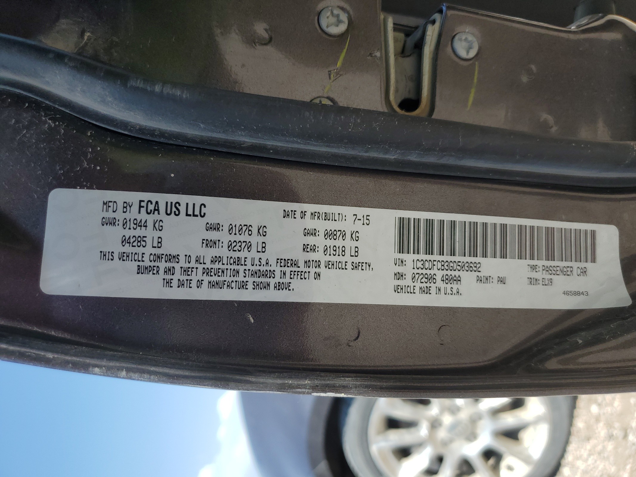 1C3CDFCB3GD503692 2016 Dodge Dart Limited