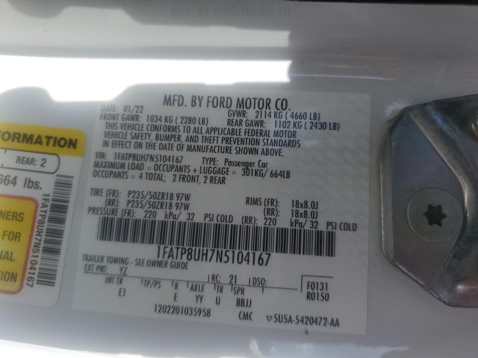 1FATP8UH7N5104167 2022 Ford Mustang