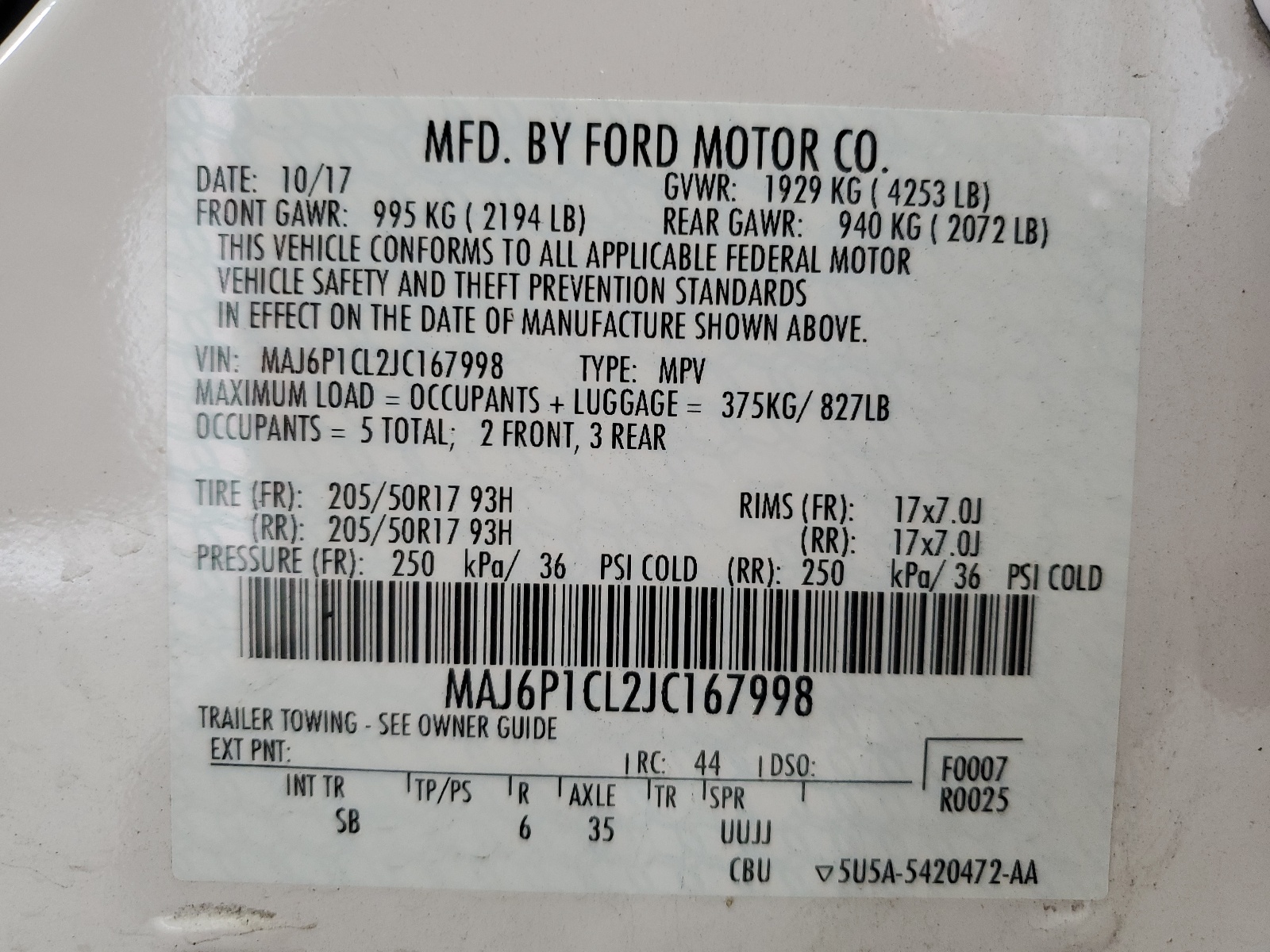 MAJ6P1CL2JC167998 2018 Ford Ecosport Ses