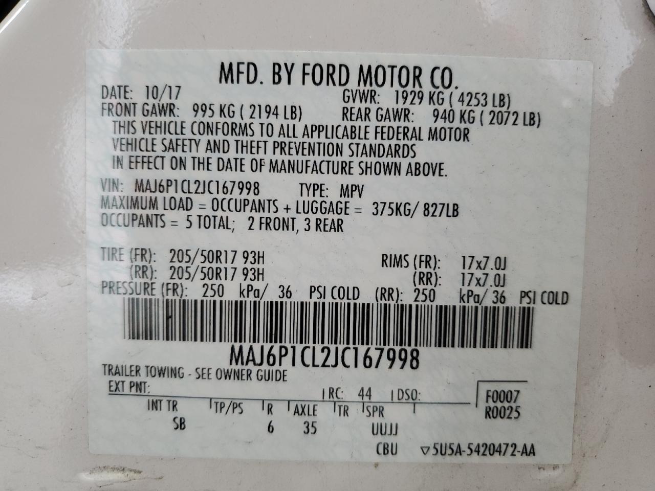 2018 Ford Ecosport Ses VIN: MAJ6P1CL2JC167998 Lot: 63501634