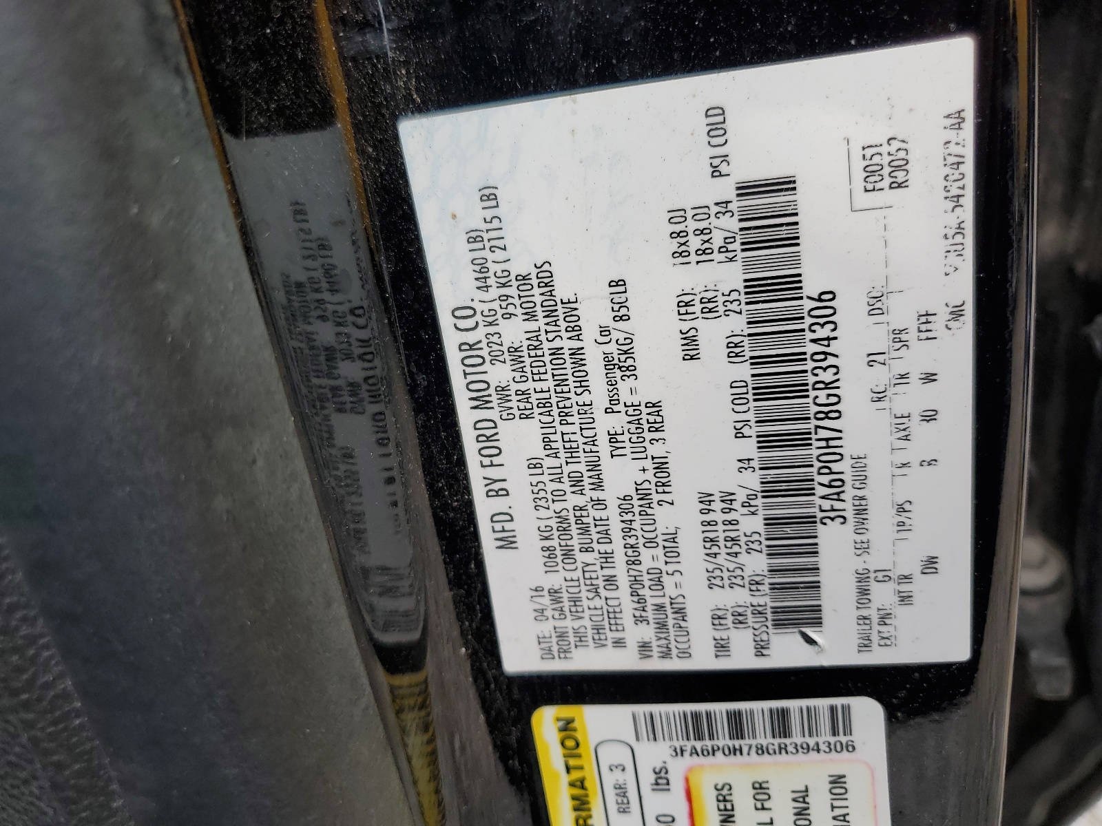 3FA6P0H78GR394306 2016 Ford Fusion Se