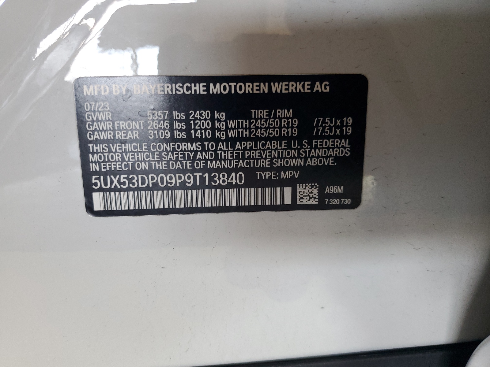 2023 BMW X3 xDrive30I vin: 5UX53DP09P9T13840