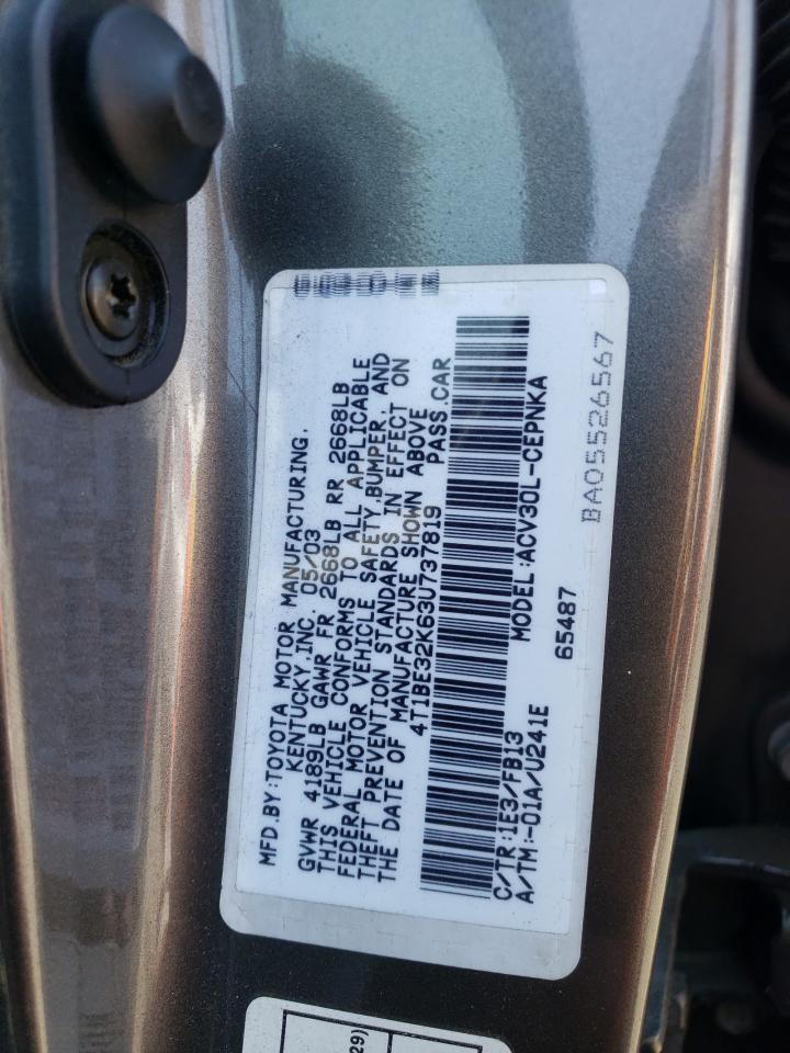 2003 Toyota Camry Le VIN: 4T1BE32K63U737819 Lot: 64906214