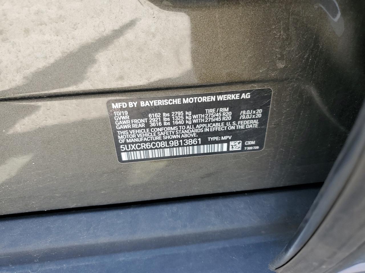 2020 BMW X5 xDrive40I VIN: 5UXCR6C08L9B13861 Lot: 60431024