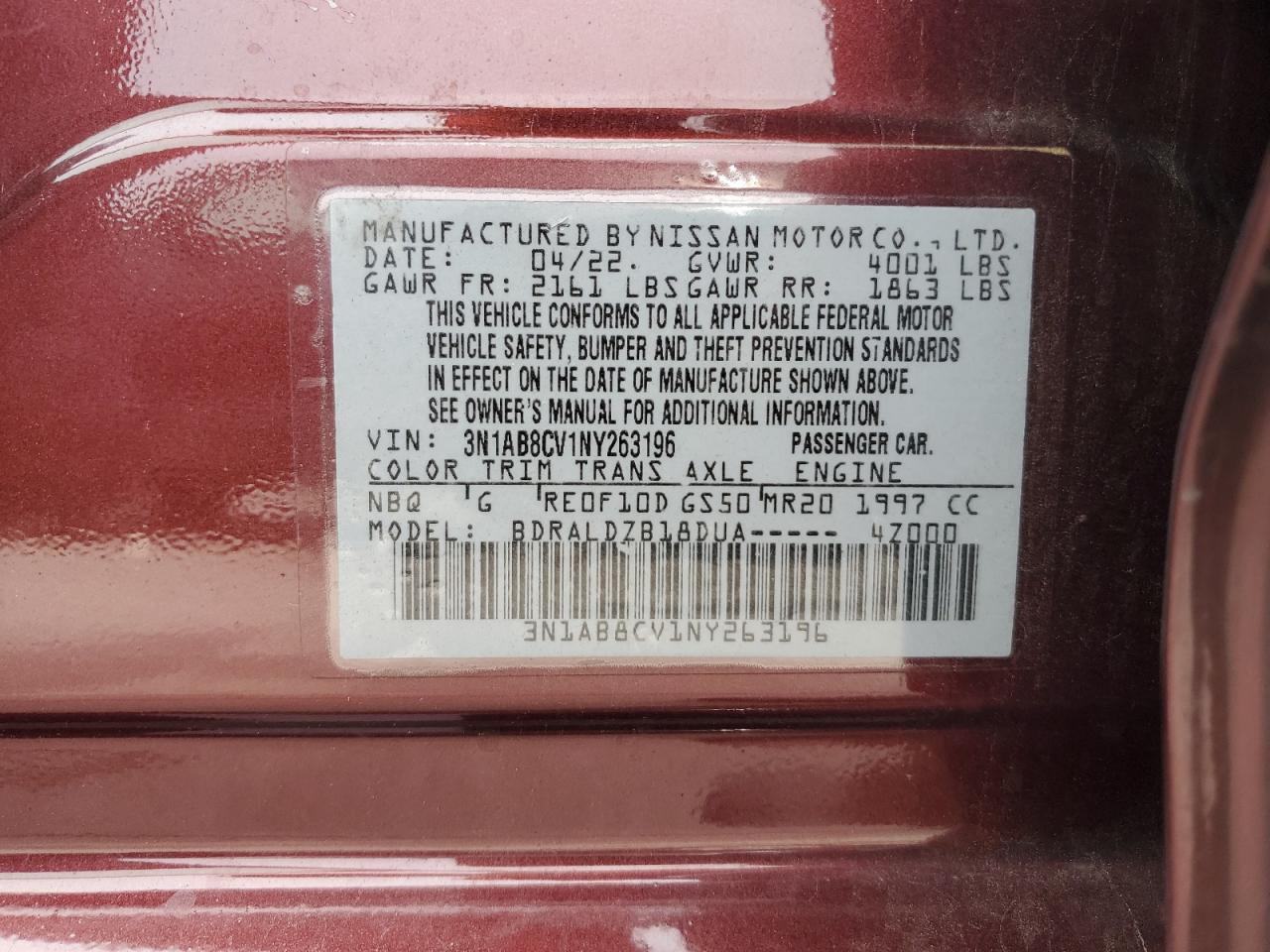 2022 Nissan Sentra Sv VIN: 3N1AB8CV1NY263196 Lot: 64299154