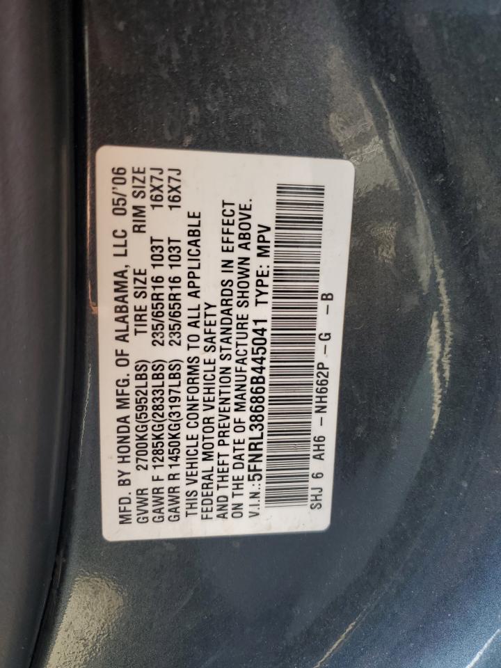 2006 Honda Odyssey Exl VIN: 5FNRL38686B445041 Lot: 63998944