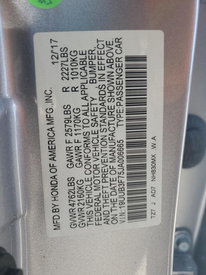 19UUB3F75JA006665 2018 Acura Tlx Advance