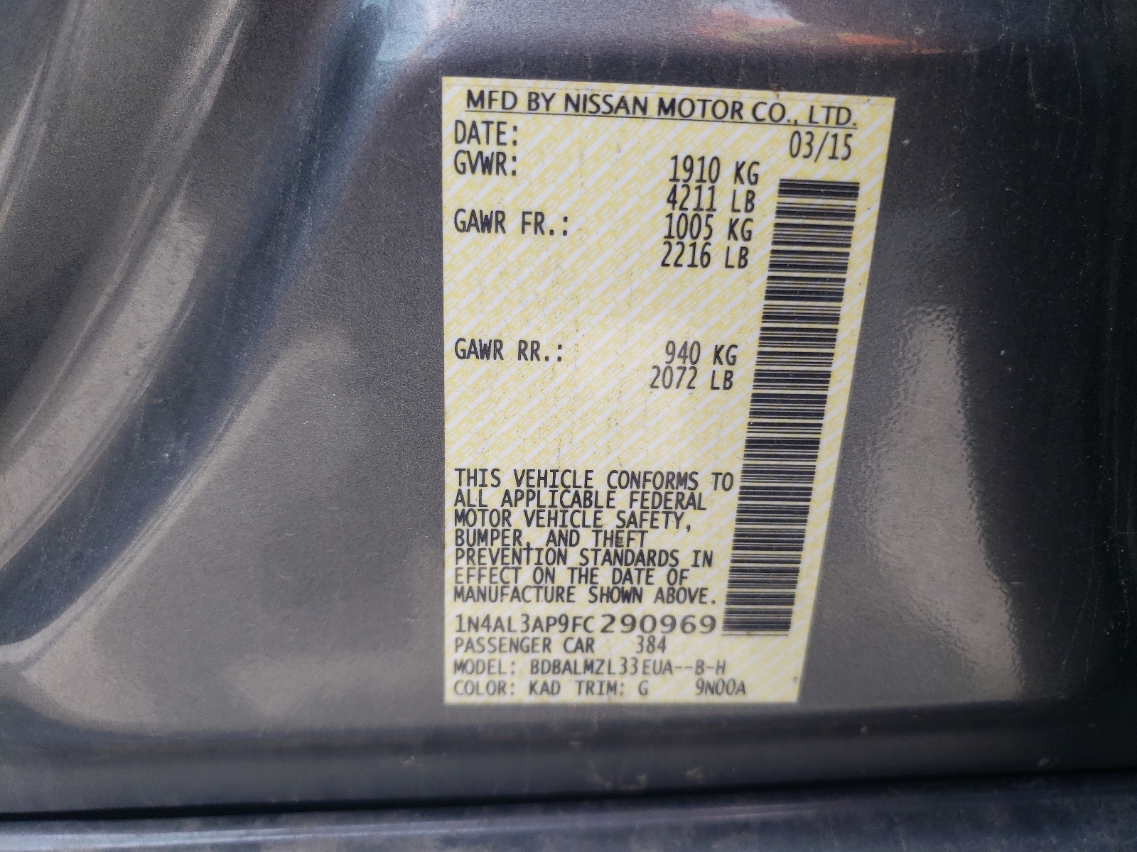 1N4AL3AP9FC290969 2015 Nissan Altima 2.5