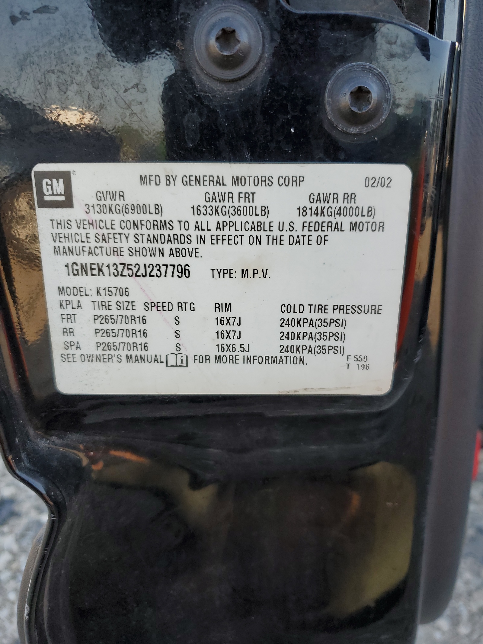 1GNEK13Z52J237796 2002 Chevrolet Tahoe K1500